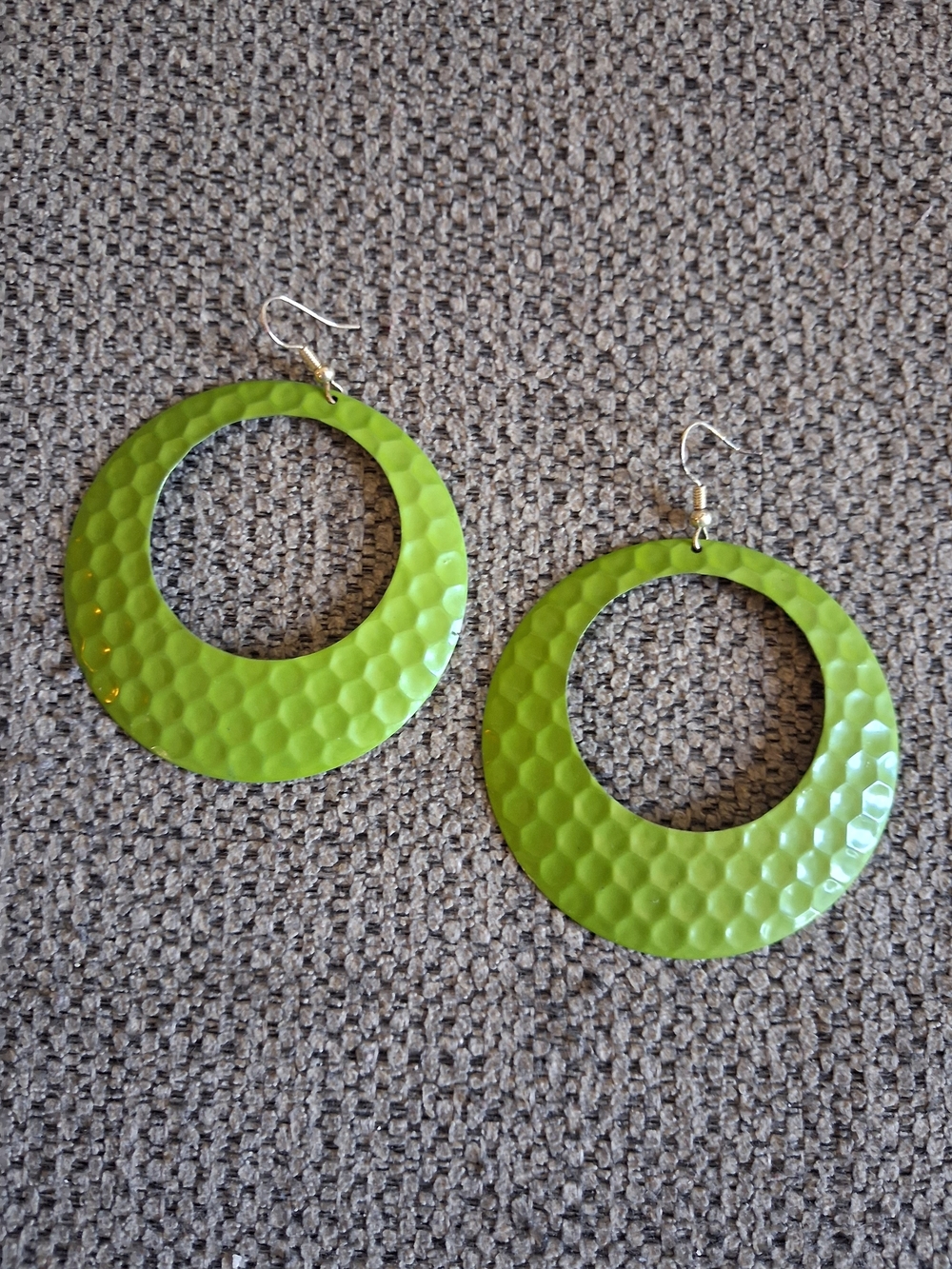 Green Hammered Hoop Earrings
